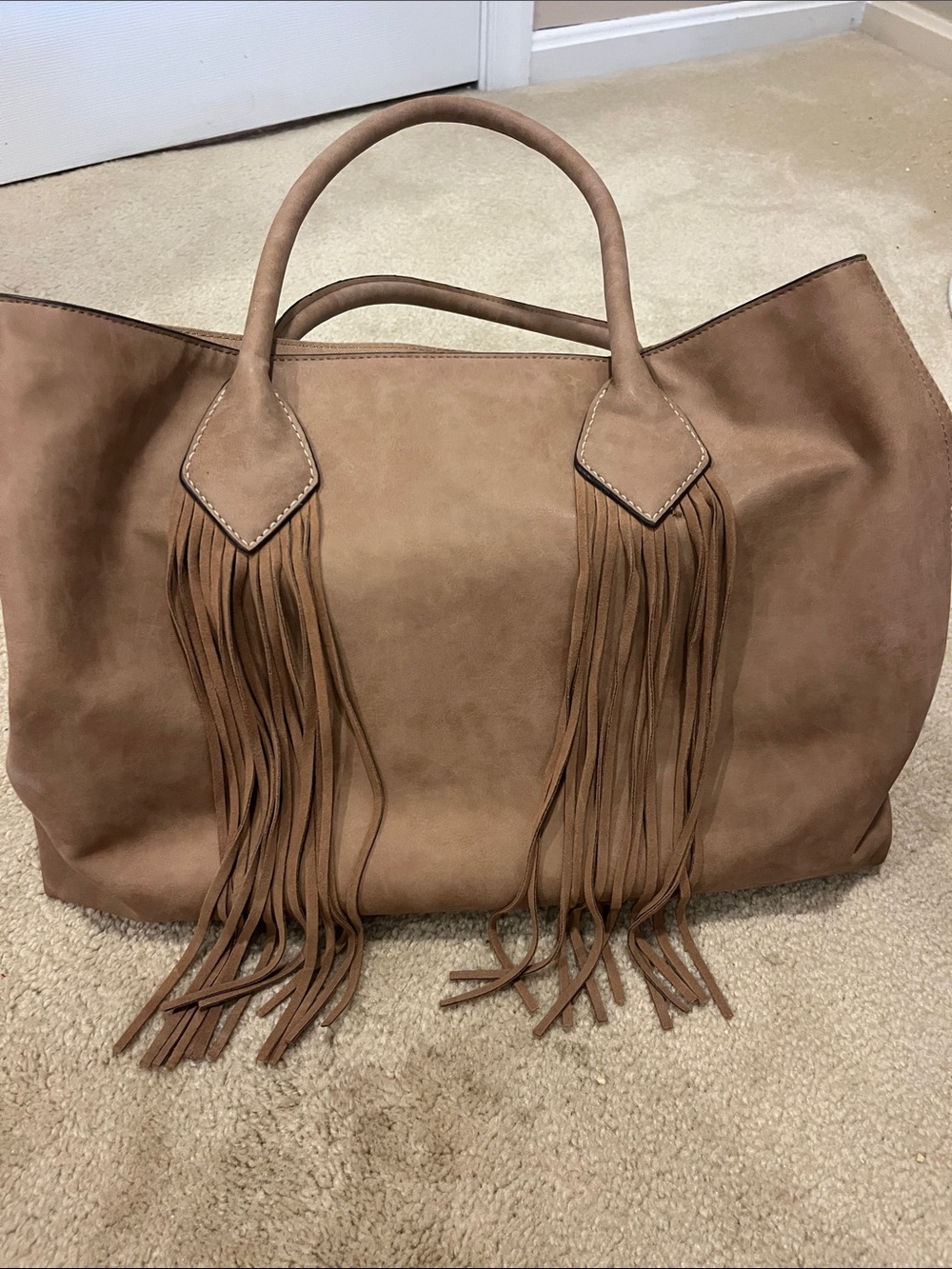 Merona Fringe Satchel Tote Bag in Tan